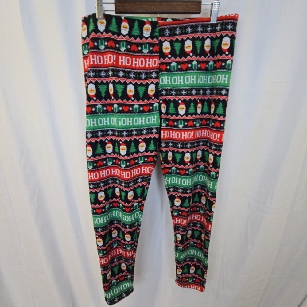 No Boundaries Leggings Juniors 2XL Multicolor Santa Fleece Fair Isle Christmas